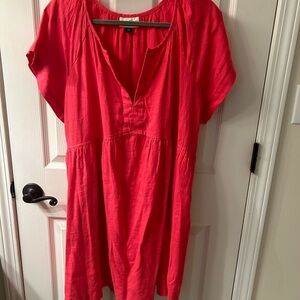 Women's linen hot pink mini dress